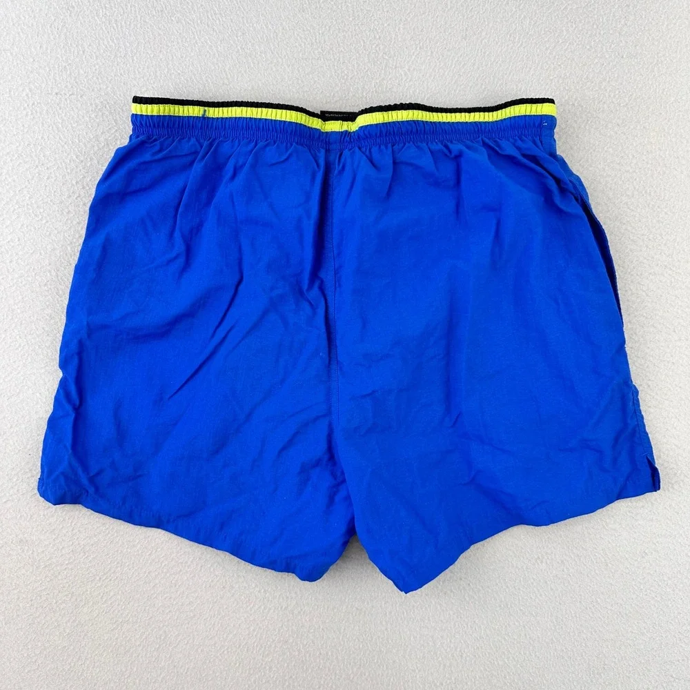 Vintage Nylon‎ Swim Trunks Mens Medium Blue Mesh Lined Cheetah Sport 90s Shorts